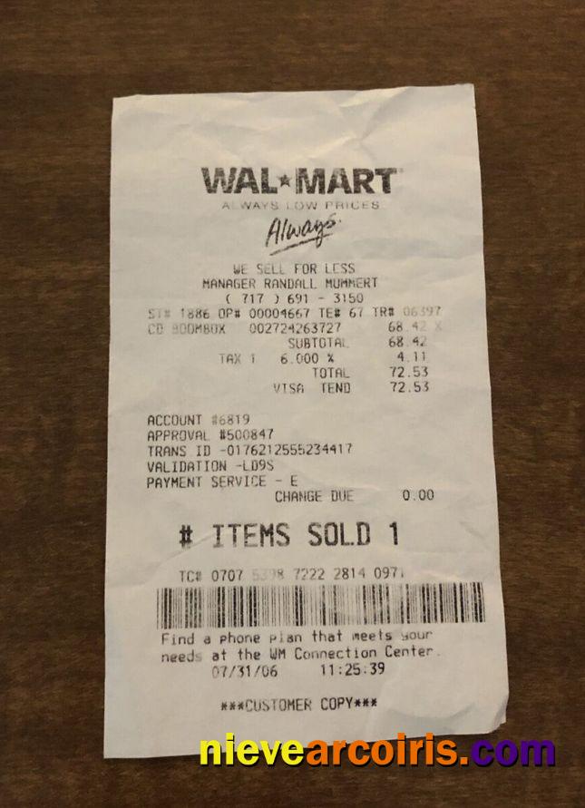 Walmart retailer receipt